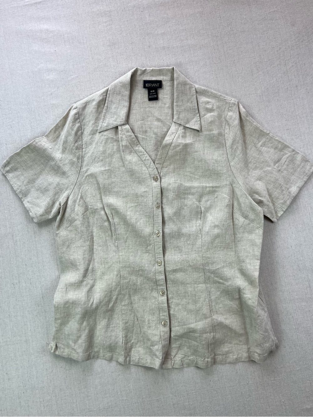 Lane Bryant Lightweight Linen Short Sleeve Button-Up Shirt Light Beige - 14/16